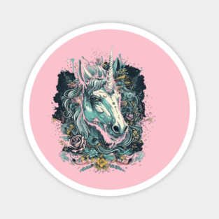 Unicorn surrounded by flowers and confetti Magnet
