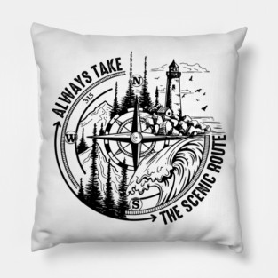 Always Take The Scenic Route Funny Adventure Hiking Camping Pillow