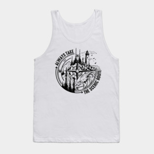 Always Take The Scenic Route Funny Adventure Hiking Camping Tank Top