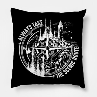 Always Take The Scenic Route Funny Adventure Hiking Camping Pillow