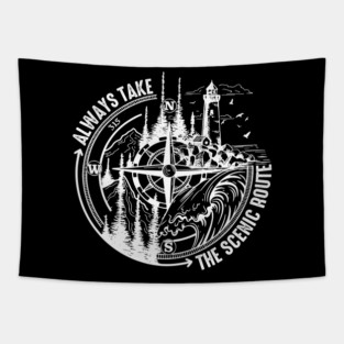 Always Take The Scenic Route Funny Adventure Hiking Camping Tapestry