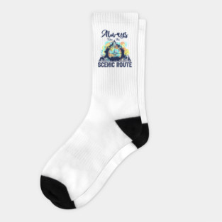 Always Take The Scenic Route Funny Adventure Hiking Camping Socks
