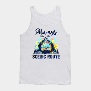Always Take The Scenic Route Funny Adventure Hiking Camping Tank Top