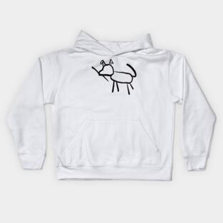 Stick figure, line drawing of a dog. Kids Hoodie