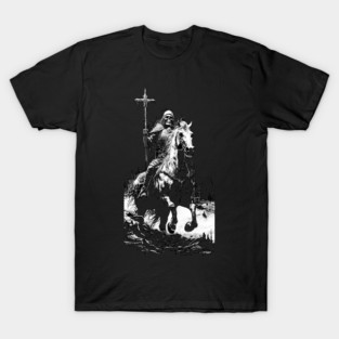 Death Rides A Horse - skeletal warrior harbinger of evil omen T-Shirt