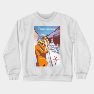 Retro Ski Poster Ski the Rocky Mountains Crewneck Sweatshirt