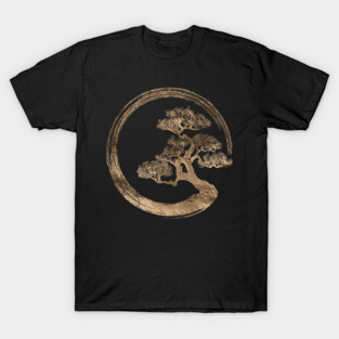 Enso Zen Circle and Bonsai Tree Gold T-Shirt