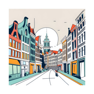 Amsterdam City Skyline Ink Drawing T-Shirt