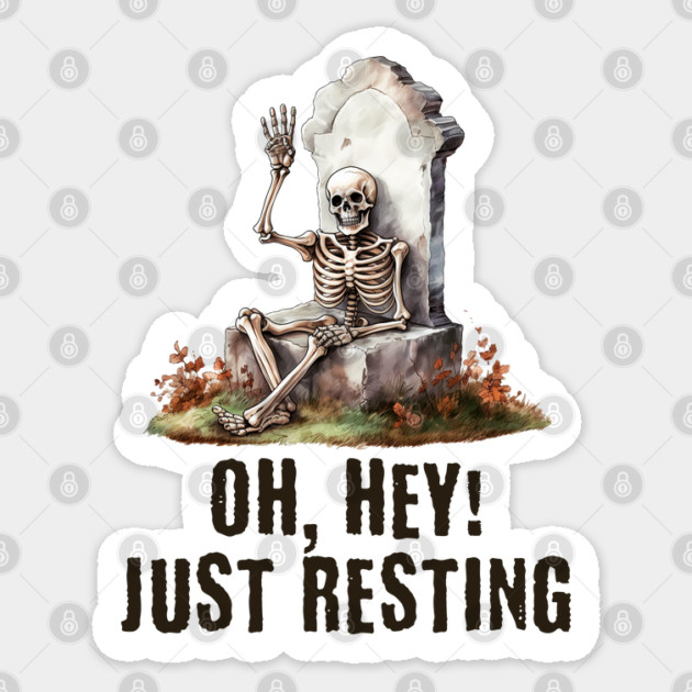 Funny skeleton taking a rest design Sticker by Luxinda