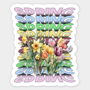 Spring Is Here Colorful Floral mirrored design Sticker