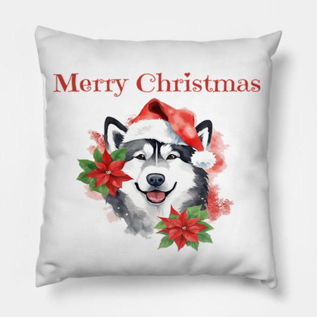 Alaskan Malamute Christmas, Holiday, X-mas, Dogs, Animal Lovers, Pets Pillow by BirdsnStuff