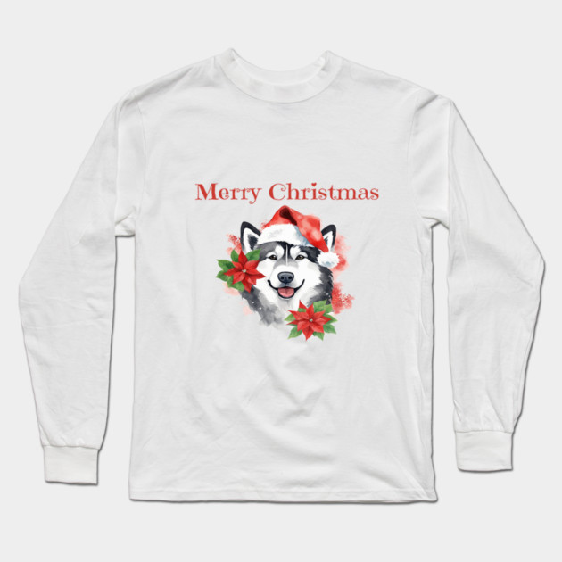 Alaskan Malamute Christmas, Holiday, X-mas, Dogs, Animal Lovers, Pets Long Sleeve T-Shirt by BirdsnStuff