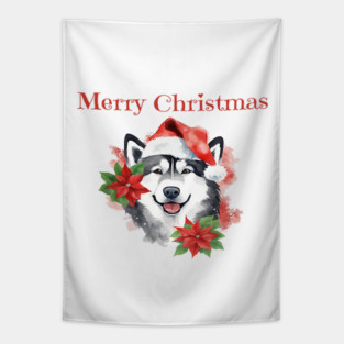 Alaskan Malamute Christmas, Holiday, X-mas, Dogs, Animal Lovers, Pets Tapestry