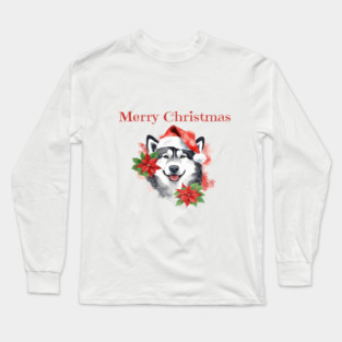 Alaskan Malamute Christmas, Holiday, X-mas, Dogs, Animal Lovers, Pets Long Sleeve T-Shirt