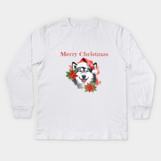 Alaskan Malamute Christmas, Holiday, X-mas, Dogs, Animal Lovers, Pets Kids Long Sleeve T-Shirt