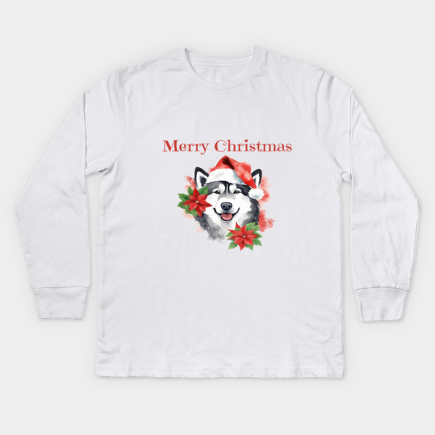 Alaskan Malamute Christmas, Holiday, X-mas, Dogs, Animal Lovers, Pets Kids Long Sleeve T-Shirt by BirdsnStuff