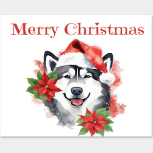 Alaskan Malamute Christmas, Holiday, X-mas, Dogs, Animal Lovers, Pets Posters and Art