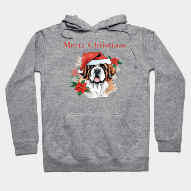 Saint Bernard Christmas, Dog lovers, Xmas, Holiday, Animal Lovers, December Holiday Hoodie by BirdsnStuff
