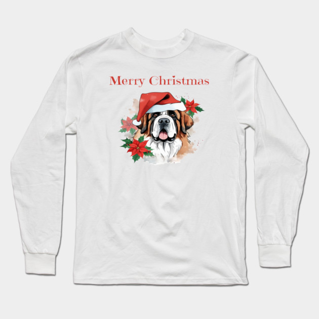 Saint Bernard Christmas, Dog lovers, Xmas, Holiday, Animal Lovers, December Holiday Long Sleeve T-Shirt by BirdsnStuff