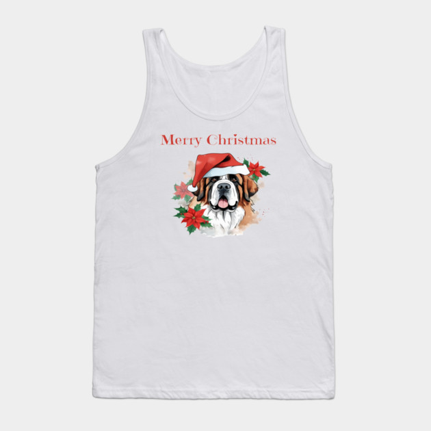 Saint Bernard Christmas, Dog lovers, Xmas, Holiday, Animal Lovers, December Holiday Tank Top by BirdsnStuff
