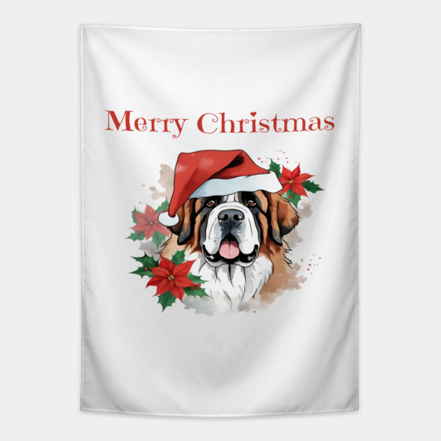 Saint Bernard Christmas, Dog lovers, Xmas, Holiday, Animal Lovers, December Holiday Tapestry by BirdsnStuff