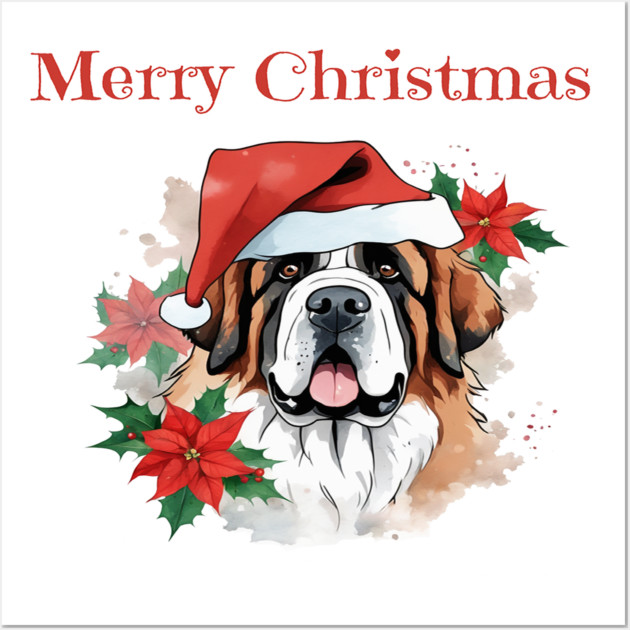 Saint Bernard Christmas, Dog lovers, Xmas, Holiday, Animal Lovers, December Holiday Wall Art by BirdsnStuff