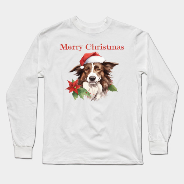 Border Collie Christmas, Dogs, Xmas, Pet Lovers, Dog Lovers, Holiday Long Sleeve T-Shirt by BirdsnStuff