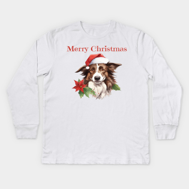 Border Collie Christmas, Dogs, Xmas, Pet Lovers, Dog Lovers, Holiday Kids Long Sleeve T-Shirt by BirdsnStuff