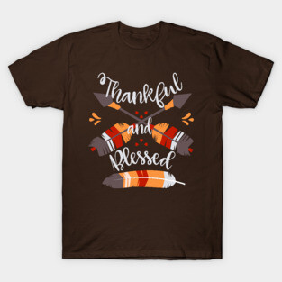 Thankful Grateful Blessed Arrows Feather Thanksgiving T-Shirt