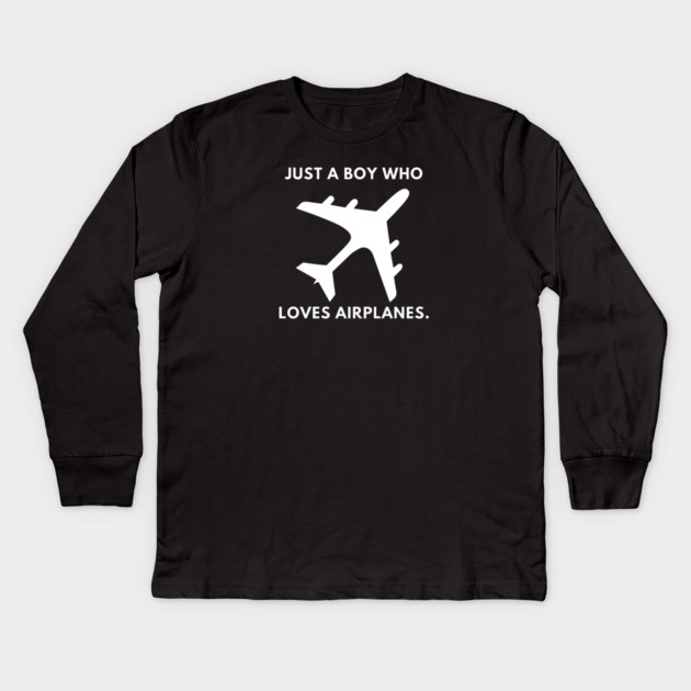 Just a boy who loves airplanes Kids Long Sleeve T-Shirt by BlackMeme94