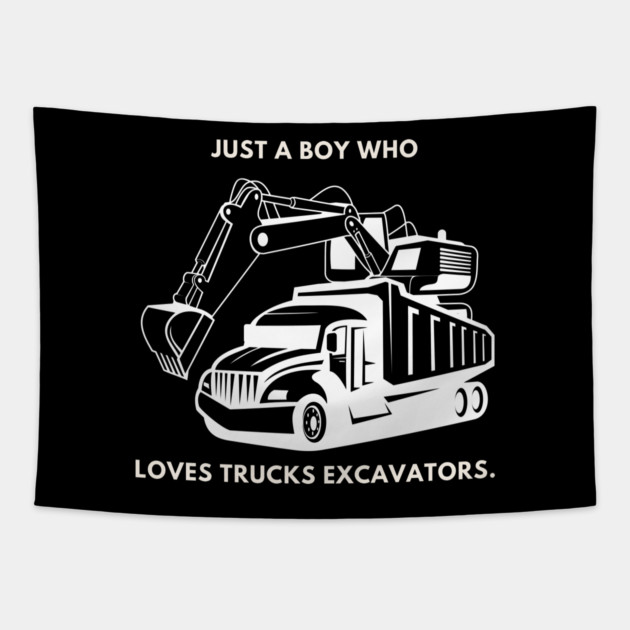 Just a boy who loves trucks excavators Tapestry by BlackMeme94