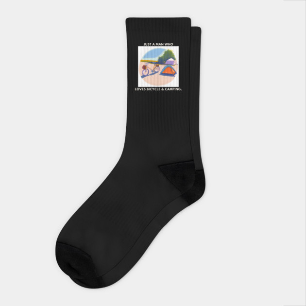 Just a man who loves bicycle and camping Socks by BlackMeme94
