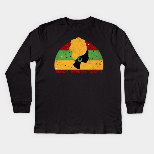 Retro Black History Month African Woman Kids Long Sleeve T-Shirt by HolidayBug