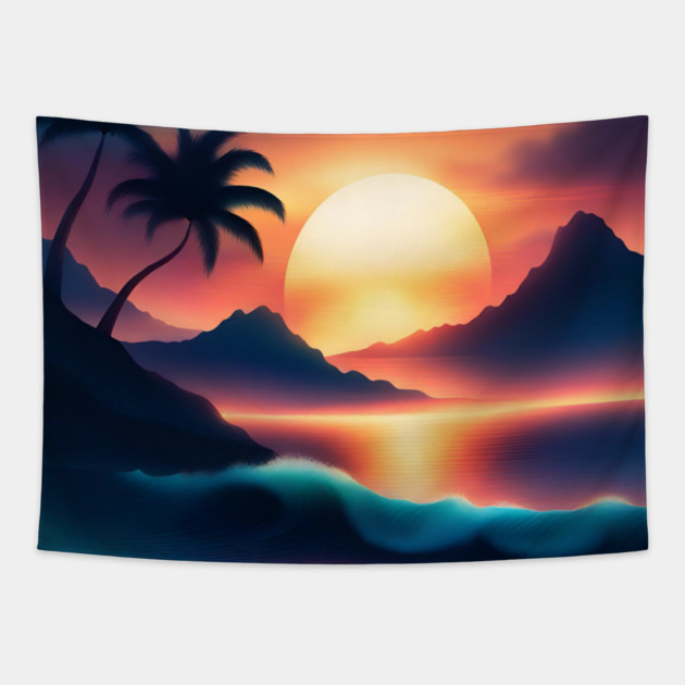 sunset beach Tapestry by BlackMeme94
