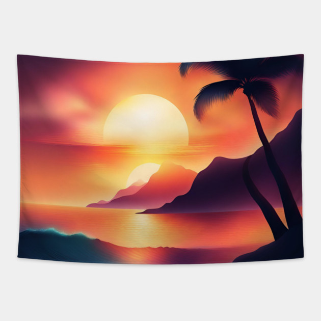 sunset beach Tapestry by BlackMeme94