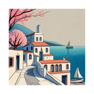 Old Traditional Greece Cycladic homes Drawing T-Shirt