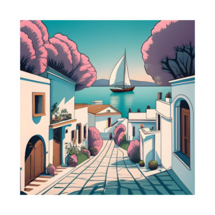 Old Traditional Greece Cycladic homes Drawing T-Shirt