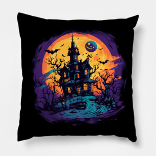 Haunted House Mansion Sunset Halloween Pillow