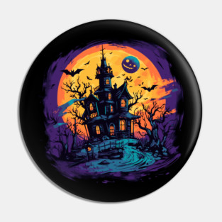 Haunted House Mansion Sunset Halloween Pin