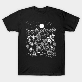 Desert Night Full Moon Stars, Succulents & Cactus T-Shirt