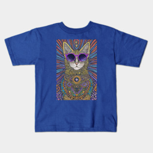 Cosmos Cat Wearing Sunglasses- Ampere! Kids T-Shirt