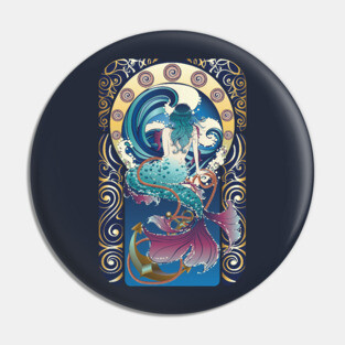 Blue Mermaid art nouveau Pin