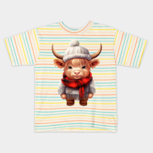 Christmas Baby Highland Cow #3 Kids T-Shirt