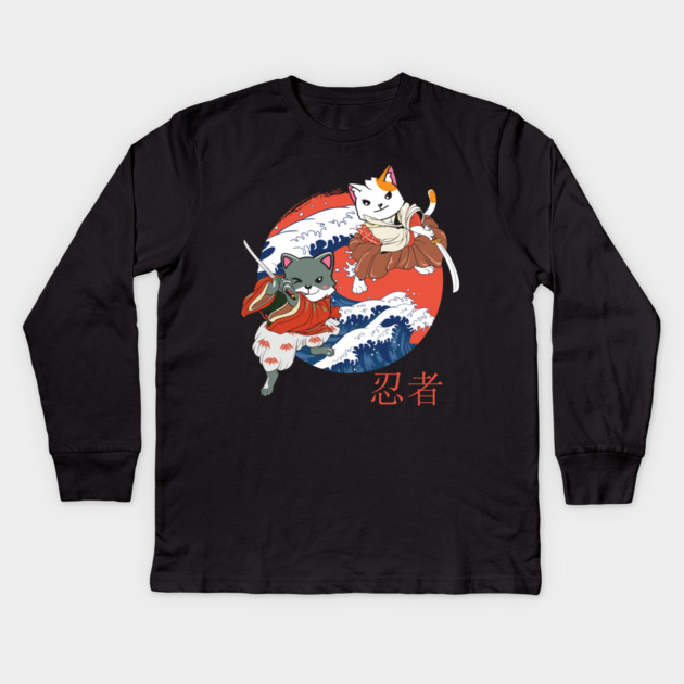 Samurai Ninja Japanese Cat Kids Long Sleeve T-Shirt by The WYLD Tribe