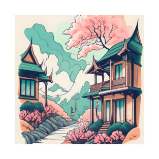 Old Traditional Thailand house Baan Drawing T-Shirt