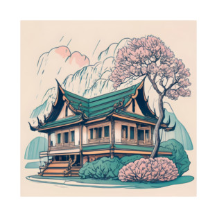 Old Traditional Thailand house Baan Drawing T-Shirt