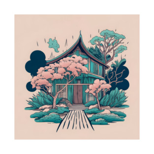 Old Traditional Thailand house Baan, minimalistic ink drawing T-Shirt