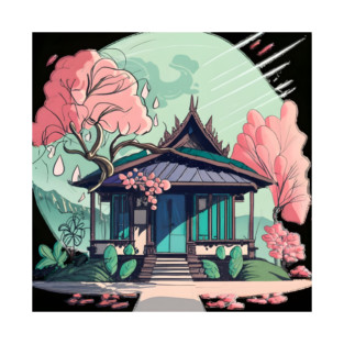 Old Traditional Thailand house Baan Drawing T-Shirt