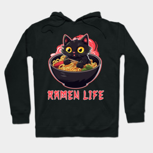 Black Cat Eating Ramen Noodles Japanese Food Hoodie