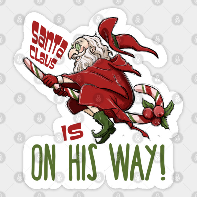 Santa Claus Witch Flying on Candy Cane Sticker by Luxinda